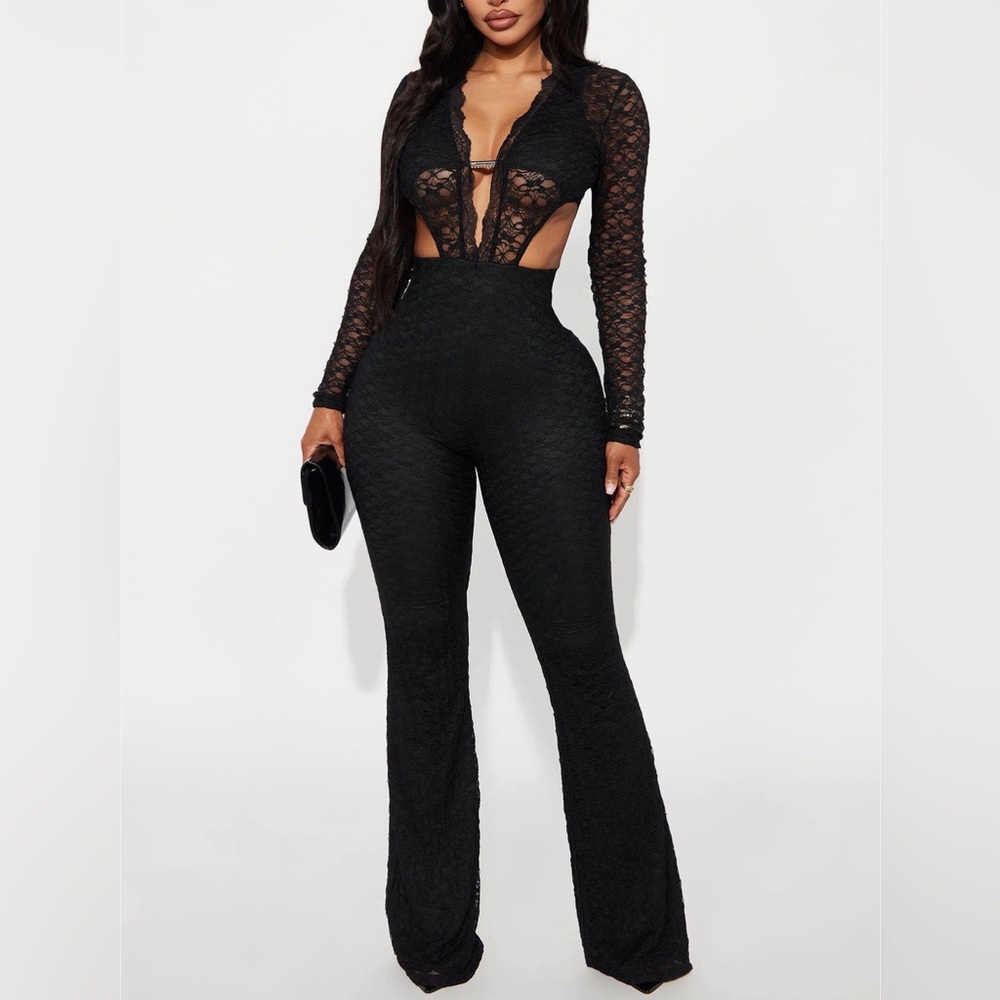 Fashion Nova Black Lace Cutout Jumpsuit